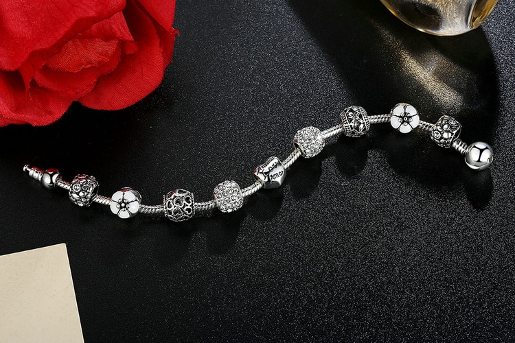 Women's Elegant Silver Beaded Bracelet