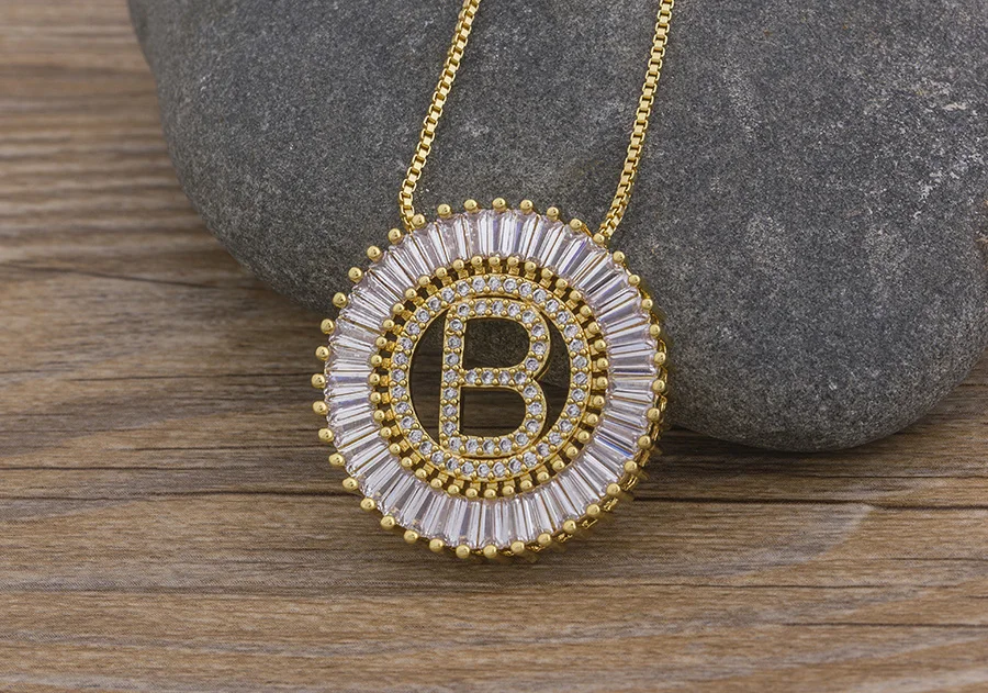 Women's Crystal Patterned Letter Pendant Necklace