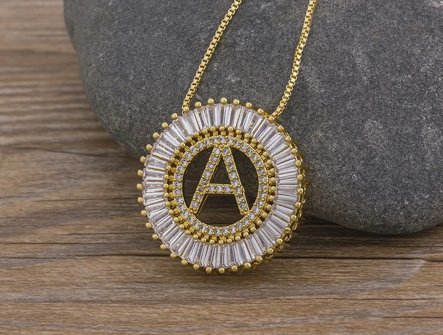 Women's Crystal Patterned Letter Pendant Necklace