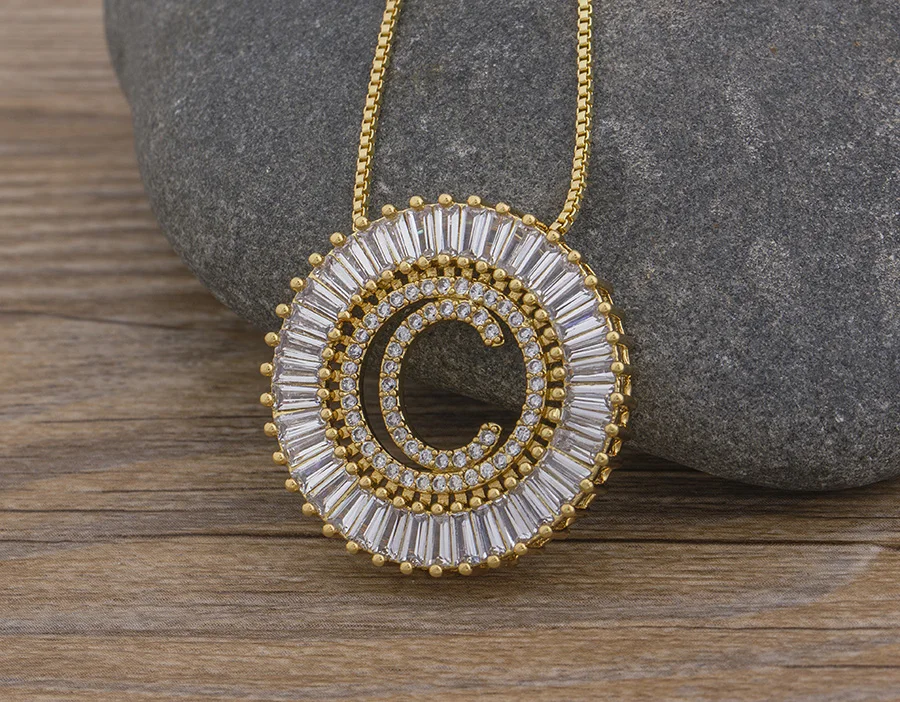 Women's Crystal Patterned Letter Pendant Necklace