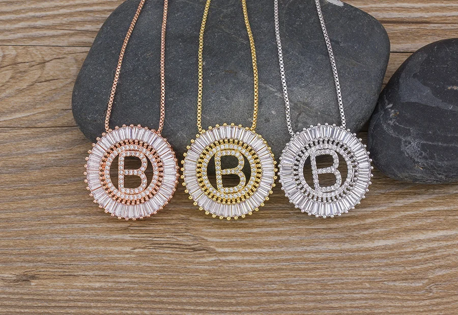 Women's Crystal Patterned Letter Pendant Necklace