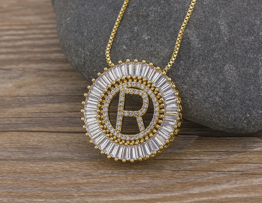 Women's Crystal Patterned Letter Pendant Necklace
