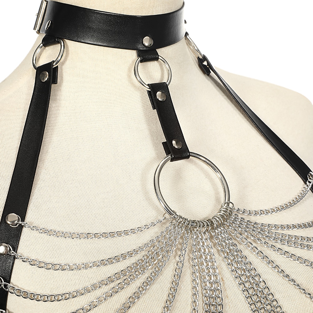 Goth Leather Body Harness Chain Goth Leather Body Harness Chain