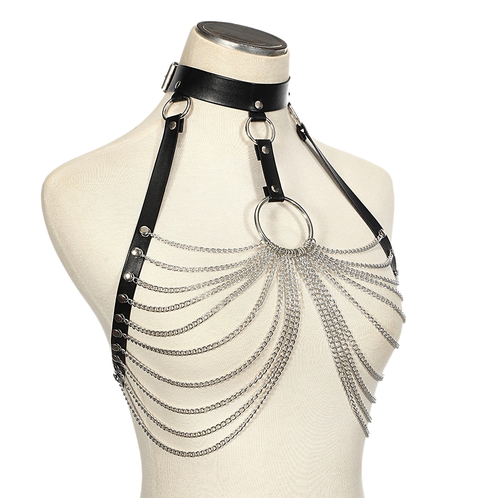Goth Leather Body Harness Chain Goth Leather Body Harness Chain