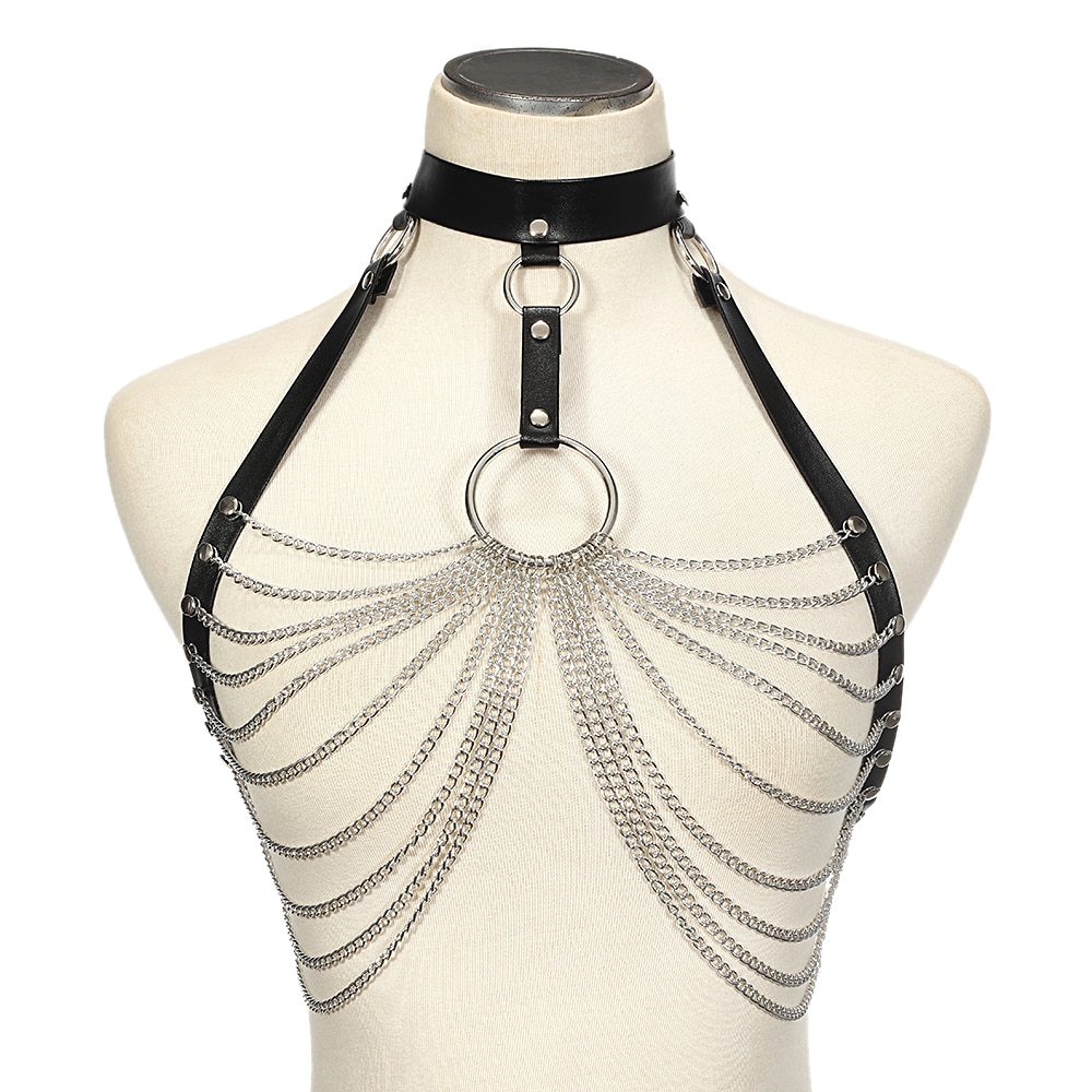 Goth Leather Body Harness Chain Goth Leather Body Harness Chain