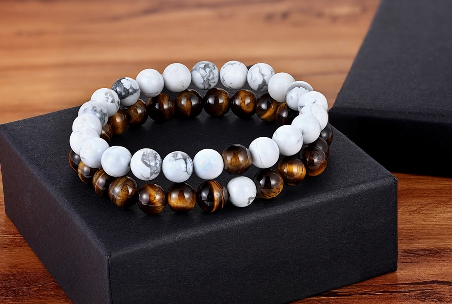 Natural Stone Beaded Bracelets Pair for Couples Natural Stone Beaded Bracelets Pair for Couples