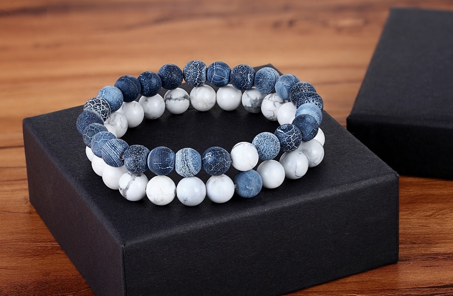Natural Stone Beaded Bracelets Pair for Couples Natural Stone Beaded Bracelets Pair for Couples