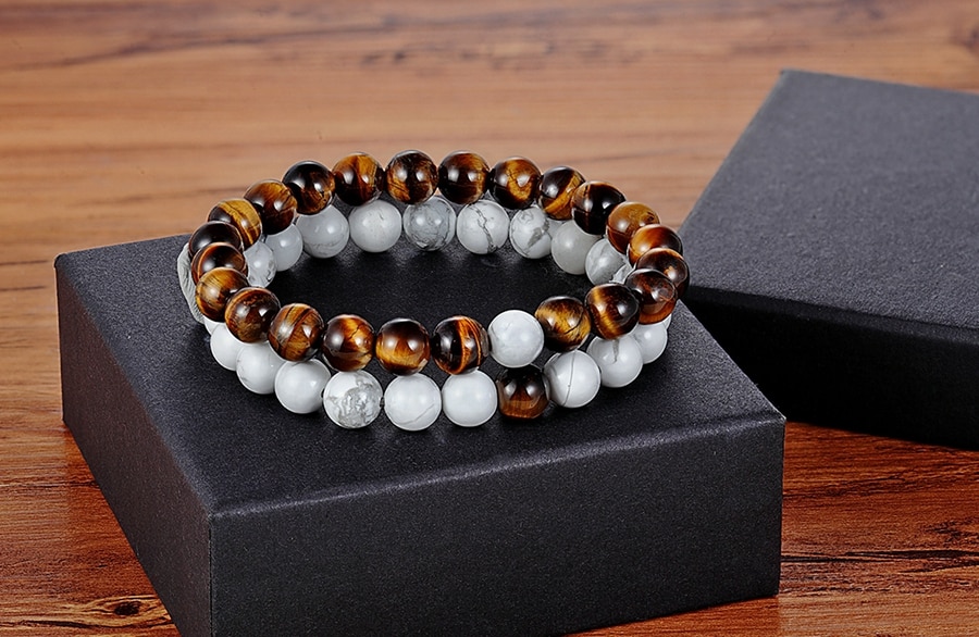 Natural Stone Beaded Bracelets Pair for Couples Natural Stone Beaded Bracelets Pair for Couples