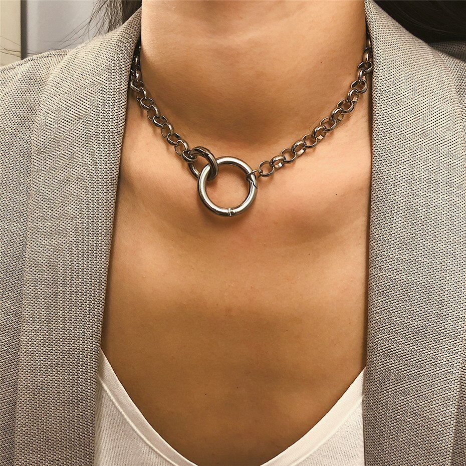 Choker Necklaces with Circle Shaped Pendants Choker Necklaces with Circle Shaped Pendants