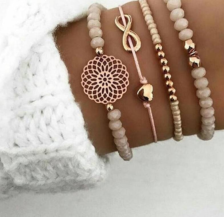 Women's Boho Beaded Bracelets Set, 4 Pcs Women's Boho Beaded Bracelets Set, 4 Pcs