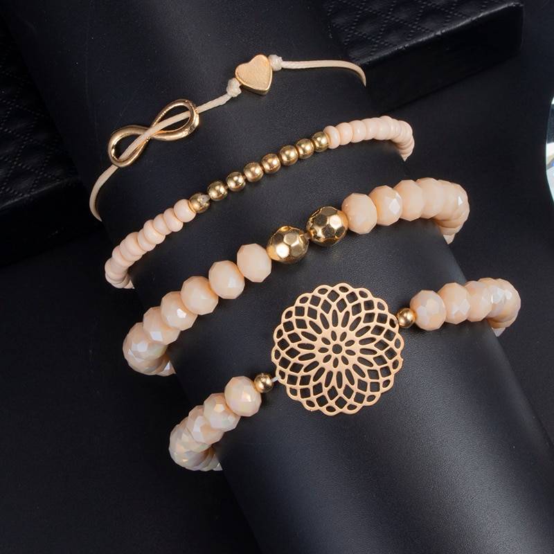 Women's Boho Beaded Bracelets Set, 4 Pcs Women's Boho Beaded Bracelets Set, 4 Pcs