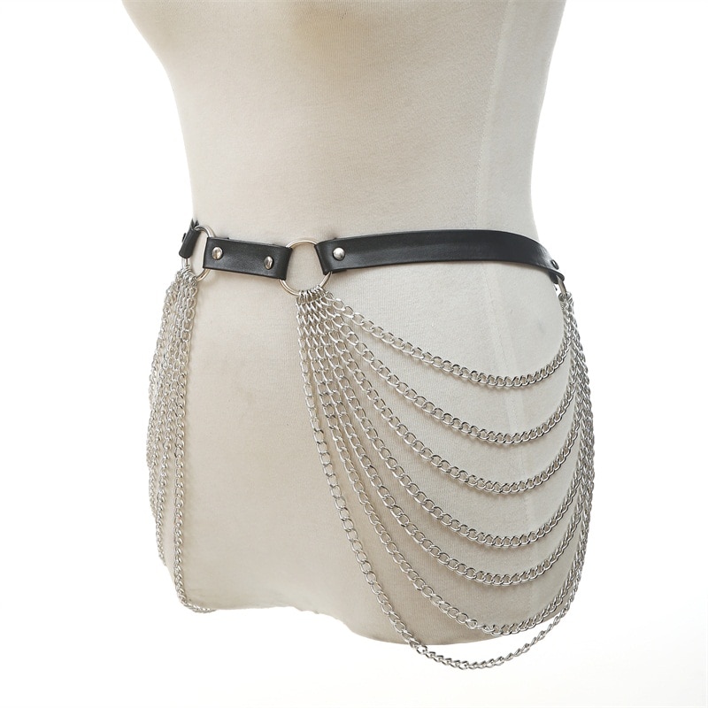 Black Leather Chain Belt Black Leather Chain Belt